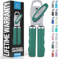 Zulay Kitchen Heavy Duty Stainless Steel Can Opener Manual with Bottle Opener - Rust Proof Manual Can Opener With Turn Knob & Comfy Soft Grip Handles - Pine Green