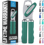 Zulay Kitchen Heavy Duty Stainless Steel Can Opener Manual with Bottle Opener - Rust Proof Manual Can Opener With Turn Knob & Comfy Soft Grip Handles - Pine Green