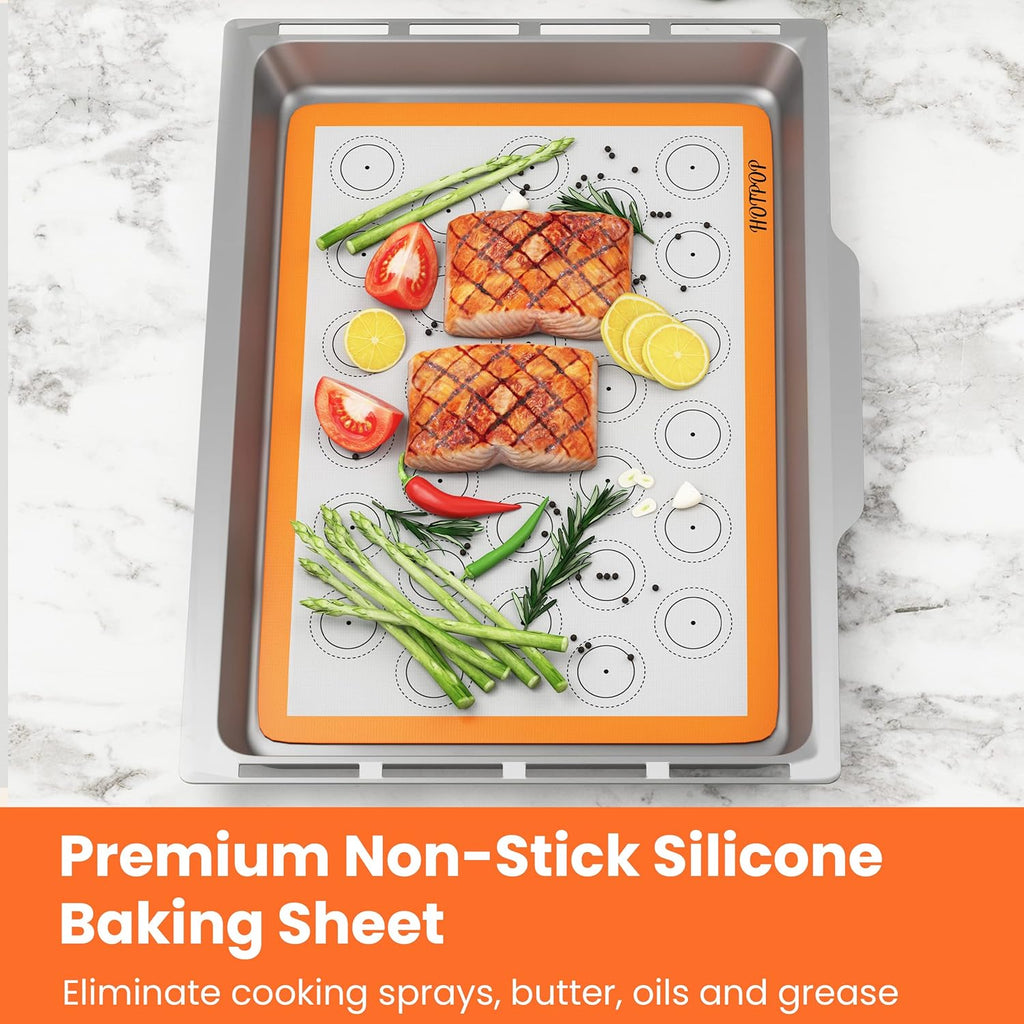HOTPOP Silicone Baking Mats 0.75mm - Non-Stick Silicone Sheets for Bake Pans and Rolling with Outlines for Pastries - Silicone Baking Sheet - Macaron/Pastry/Cookie/Bun/Bread Making (3 QUARTER SIZE)