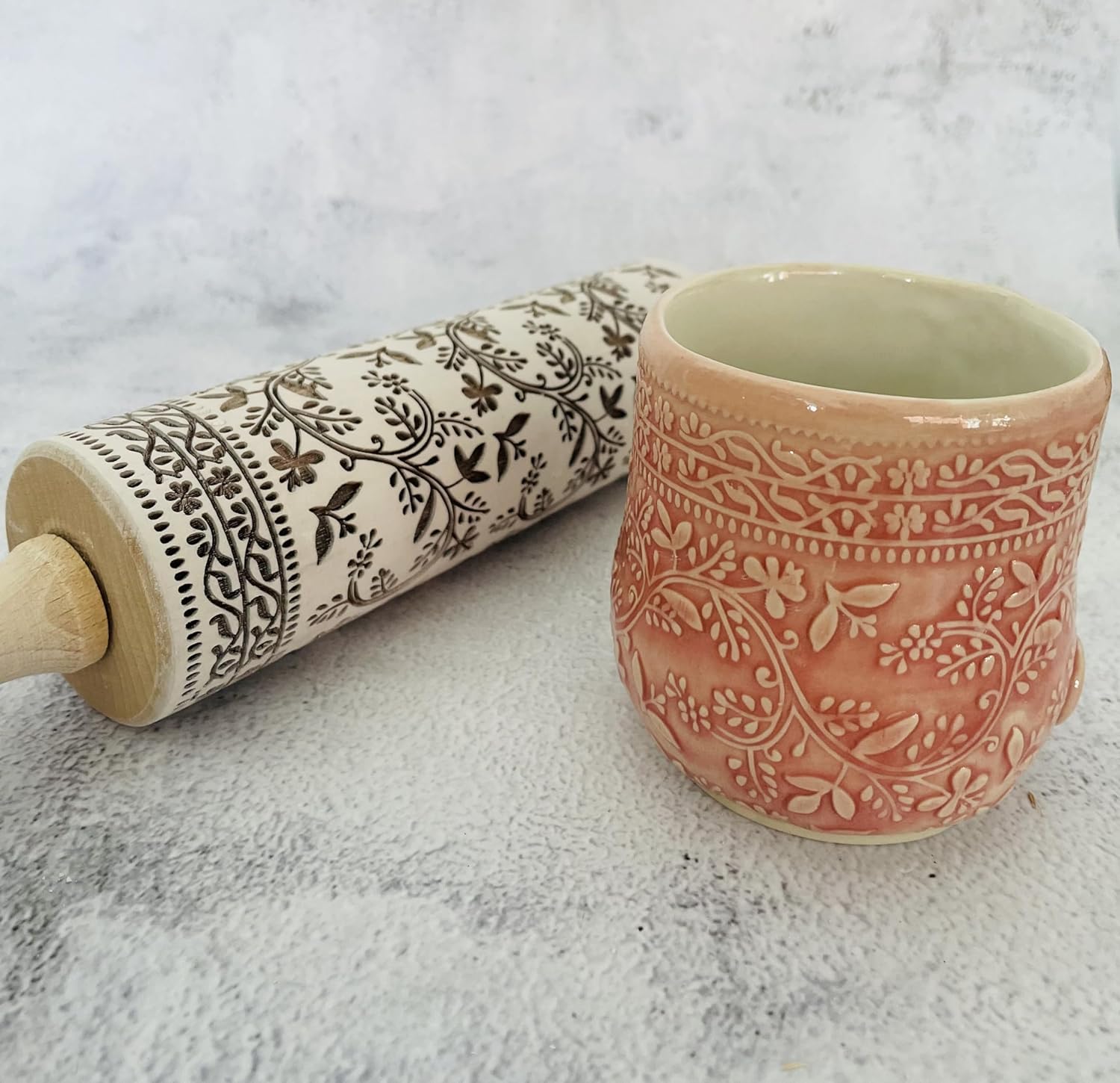 Embossing Rolling Pin Designed in Cooperation between Algiscrafts and Pottery by Jas FLORAL VINE for Ceramic and Cookies