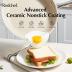 Redchef Ceramic Nonstick Cookware Set,14pcs Pots and Pans Set Non Stick,Induction Cookware with Stainless Steel Handle,Non Toxic Kitchen Cooking Set,Dishwasher & Oven Safe,PFAS PFOA & PTFE Free