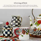 MACKENZIE-CHILDS Enamel Creamer, Creamer Dispenser with Pour Spout, Kitchen Enamelware, 14-Ounce Capacity, Black-and-White Courtly Check