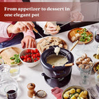 Alva Nori Cast Iron 2-Qt Fondue Pot Set – Made With No PTFE/PFOA/PFAS, Oven Safe – Works on Induction – 3-Layer Enamel, Easy to Clean, No Seasoning Needed – Includes 8 Forks, Burner & Stand