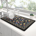 Rnivvi Dish Drying Mat for Kitchen Counter, 12 x 19" Cute Flower Theme Super Absorbent Draining Pad, Non-Slip Heat Resistant Coffee Bar Mat for Coffee Machine Station Accessories, Retro Dish Rack Pad