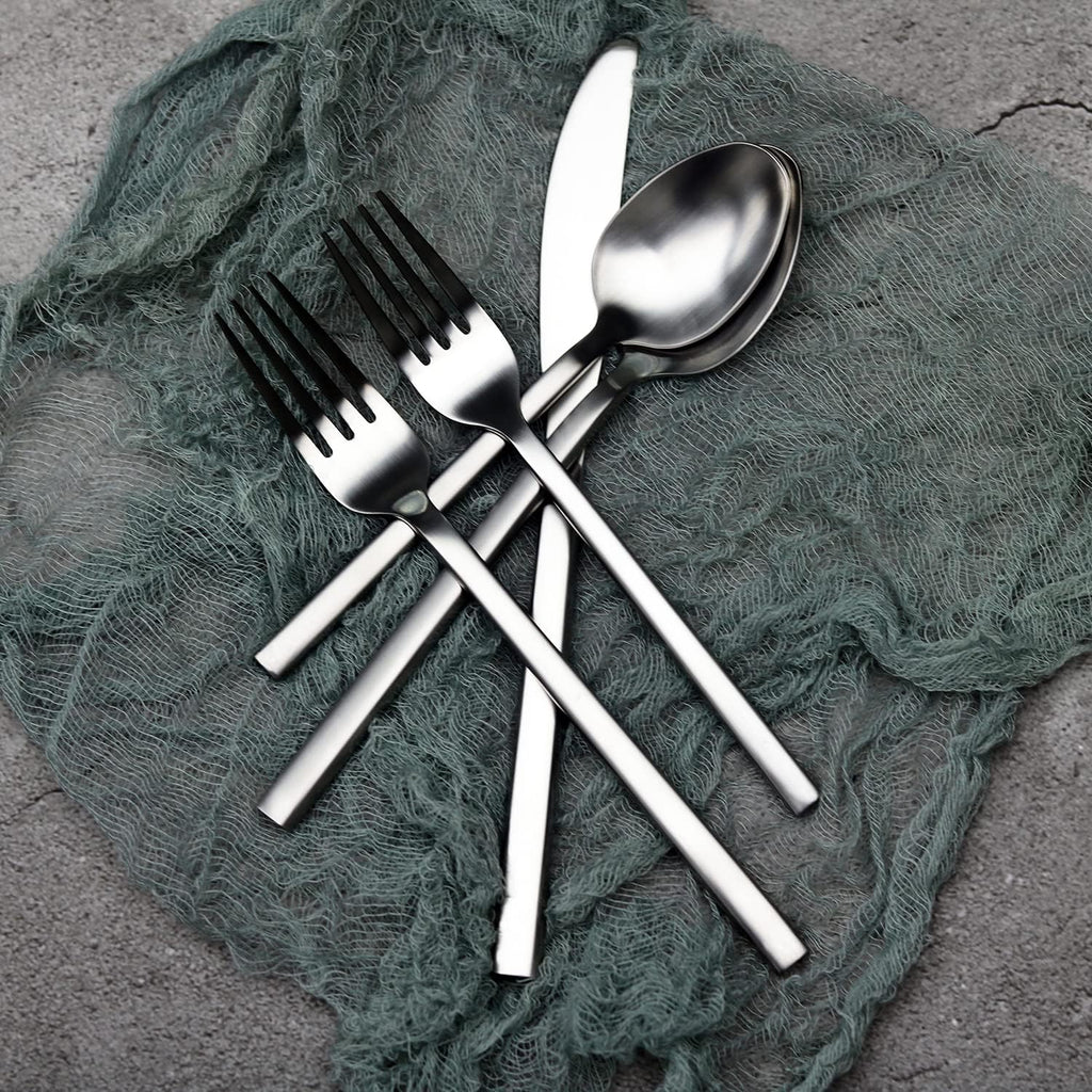 Alata Cube 20-Piece Forged Silverware Set Stainless Steel Flatware Set,Service for 4,Matte Satin Polished Cutlery Set,Dishwasher Safe