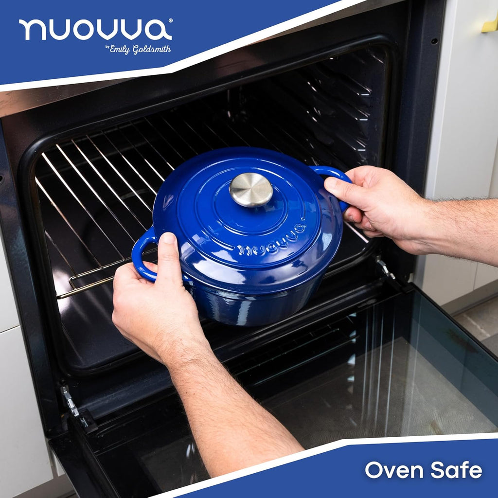 Cast Iron Pot with Lid – Non-Stick Ovenproof Enamelled Casserole Pot, Oven Safe up to 500° F – Sturdy Dutch Oven Cookware – Dark Blue, 5-Quart, 24cm – by Nuovva