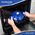 Cast Iron Dutch Oven with Lid – Non-Stick Ovenproof Enamelled Casserole Pot – Sturdy Dutch Oven Cookware – Dark Blue, 3.1-Quart, 22cm – by Nuovva