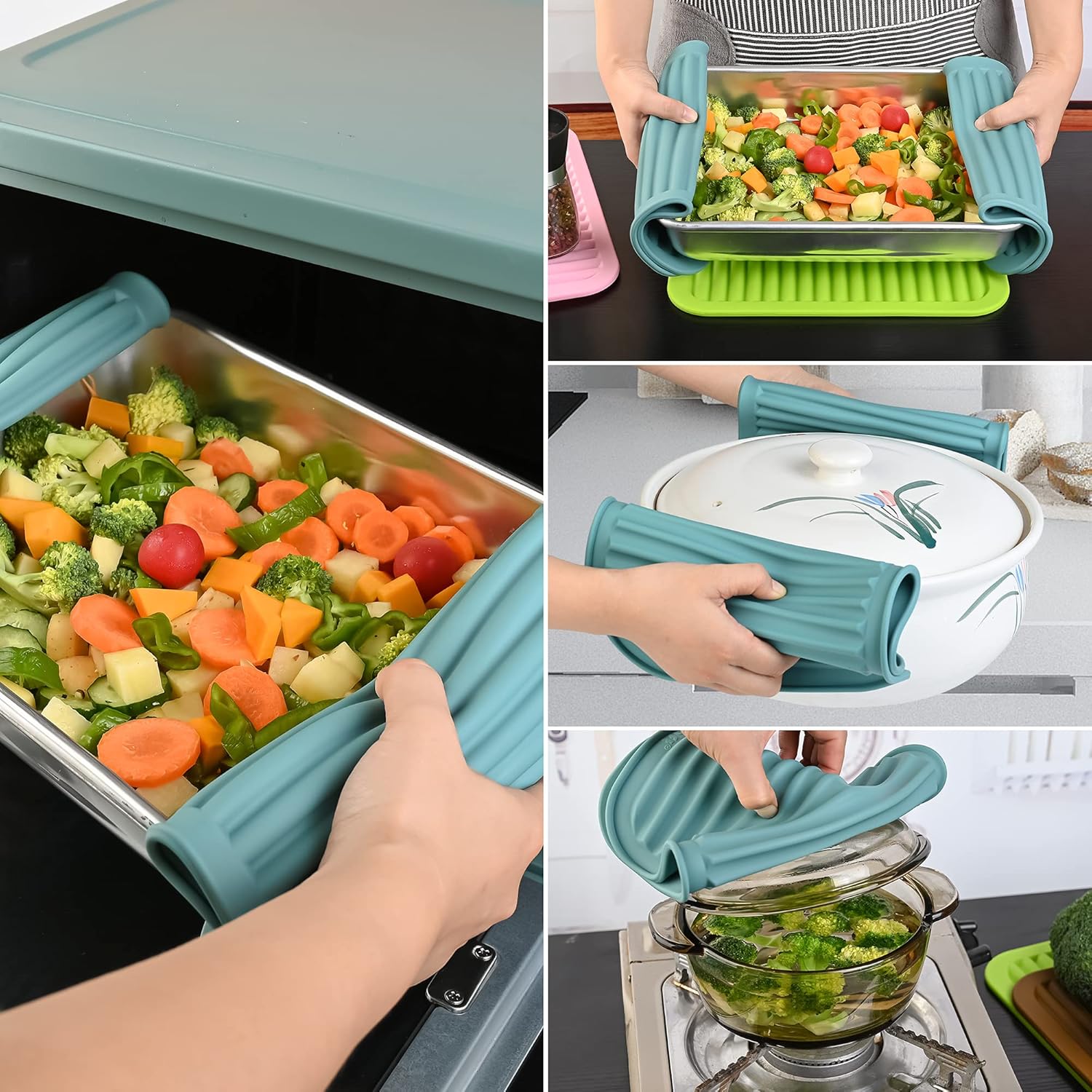 Smithcraft Silicone Trivets Mats for Dishes and Pots, Countertop, Table Hot Pads - Spoon Rest, Drying Mats Set of 2 (Mint Green)