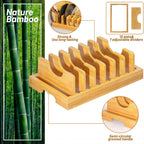 Bamboo Pot and Pan Organizer, Pot Lid Organizer Holder Rack for Countertop Drawer, Kitchen Cabinet Organizer with 7 Adjustable Dividers for Pots, Pans, Baking Sheets, Cutting Boards, Nature