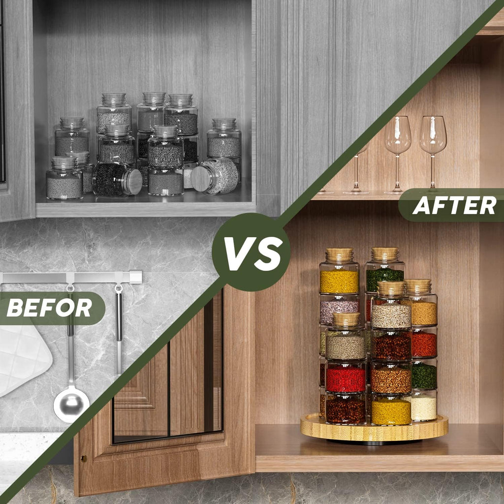 Lazy Susan Organizer, 9 Inch Non-Skid Bamboo Lazy Susan for Table Storage Napkin Holder Vase, Wood Turntable for Kitchen Countertop Organizer