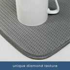 S&T INC. Dish Drying Mat XL, 18” x 24”, Absorbent Microfiber Kitchen Counter Mat, Drying Pad for Dishes, Utensils, Pots and Pans, Extra Large, Diamond Texture, Grey