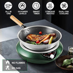 Induction Wok Pan Cooktop 1700W (85V~175V) 16 Levels Temperature & Power Control Induction Wok Burner with 18 Hours Timer, Auto-off, Fast & Even Heating Concave Electric Stove (Green)