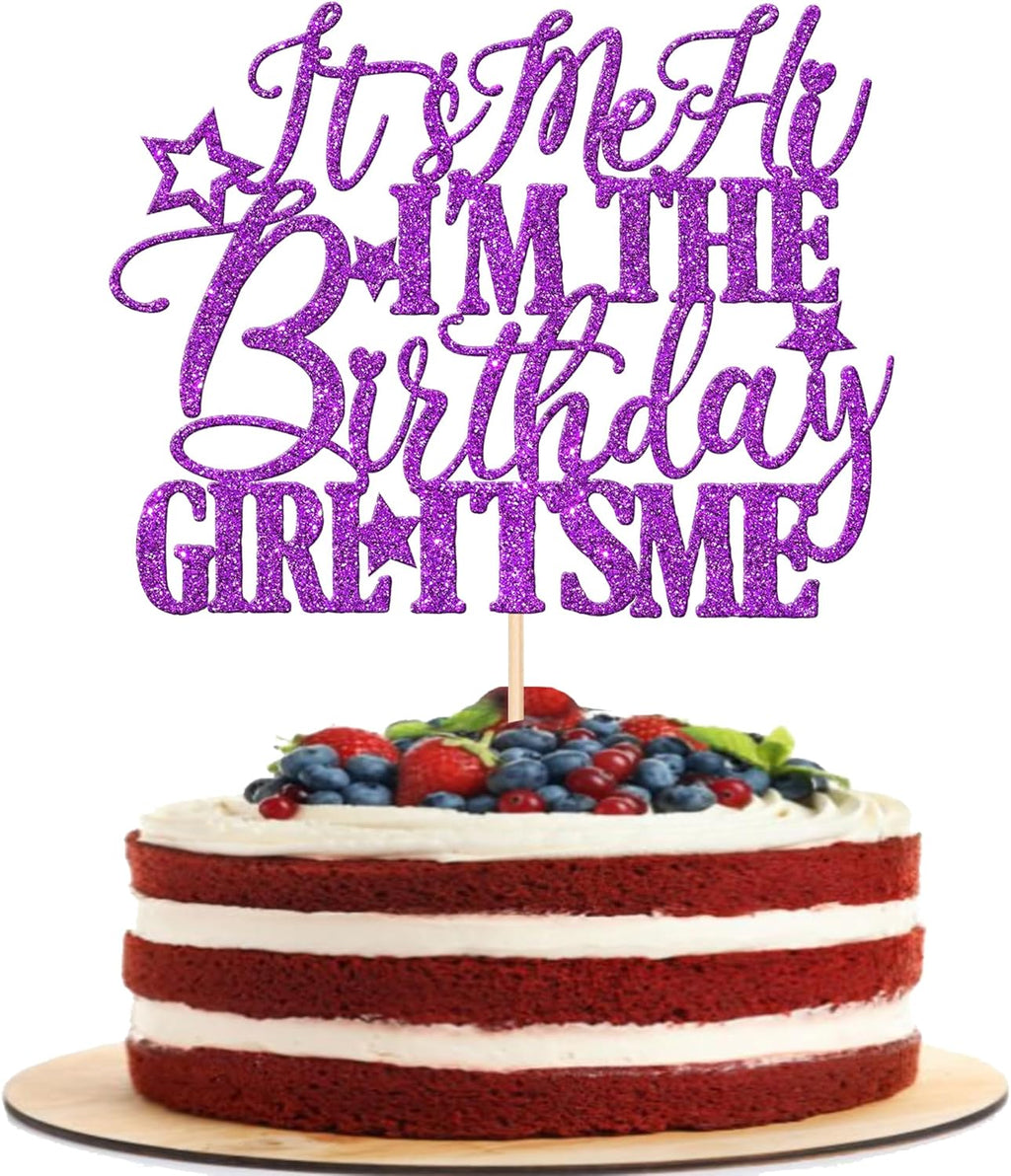 1 PCS It's Me Hi I'm the Birthday Girl It's Me Cake Topper Glitter Music Singer Cake Pick for Funny Hip Hop Singer Girls Birthday Party Cake Decorations Supplies Purple