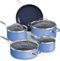 Nuwave Healthy Duralon Blue Ceramic Nonstick Coated 9pc Cookware Set, Scratch-Resistant Diamond Infused, PFAS Free, Induction Ready & Evenly Heats, Oven Safe, Tempered Glass Lids