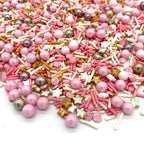 Rose and Gold Sprinkles Sugar Sprinkle Mix Pink Sprinkles Cake Decorations Cupcake Toppers Cookie Decorating Ice Cream Celebrations Shaker Jar Wedding Shower Party（120g/4.2oz）