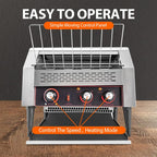Commercial Toaster Conveyor 450 Slices/Hour, 2600W Stainless Steel Heavy Duty Commercial Toaster Conveyor for Restaurant with Three-ring Heating Tubes for Bun Bagel Bread Baked