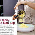 Zyliss Rotary Cheese Grater, Aluminium, 3 Steel Drum Blades, Cheese, Vegetable, Chocolate, Nut, Fruit Grater with Handle, Non-Slip Suction Foot and Table Clamp, 5 Year Guarantee