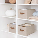 StorageWorks Storage Baskets for Shelves, Foldable Fabric Closet Storage Bins with Handles, Clothes Organizer Laundry Baskets, Brown & Beige, 3-Pack, Large