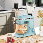 Vospeed 9 IN 1 Stand Mixer, 850W Tilt-Head Multifunctional Electric Mixer with 8 QT Stainless Steel Bowl, 1.5L Glass Jar, Meat Grinder, Hook, Whisk, Beater Dishwasher Safe (Blue)