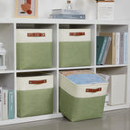 DULLEMELO Storage Basket, Linen Closet Organizers and Storage Baskets for Home Office, Suitable as Dog Toy Box, Baby Gift Basket, 4 Pieces 12x12 Decorative Cube Storage Bins(4 Pack - 12" White&Green)