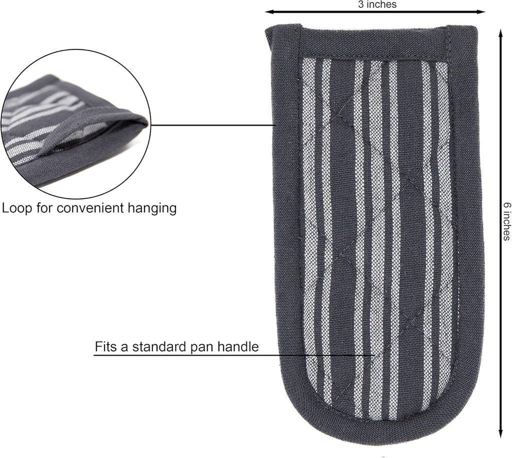 Sticky Toffee Pan Handle Covers for Cast Iron Skillet, Set of 2, Gray Heat Resistant Sleeves, 3 x 6 in, Oeko-Tex Cotton Hot Pot Holders