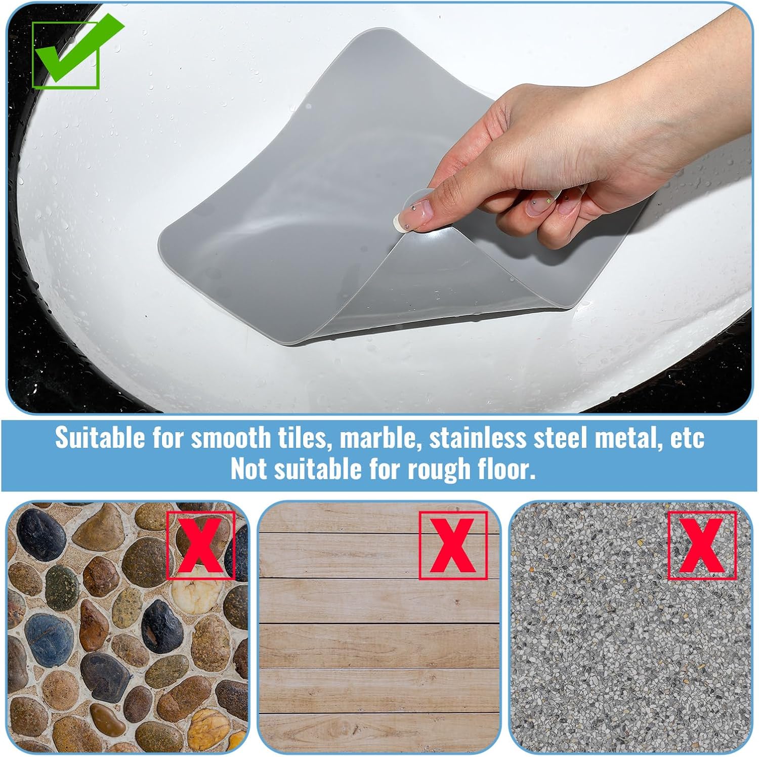 Yinkin 6 Pcs Drain Covers to Keep Bugs Out Silicone Shower Floor Tub Stoppers Bathtub Drain Stoppers Sewer Anti-Odor Mats Deodorizing Plugs for Bathroom(7.87 x 7.87 Inch,Square,Grey and White)