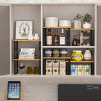 Expandable Kitchen Cabinet Organizer Shelves – Stackable Adjustable Metal and Wood Storage Racks for Countertop, Pantry, Garage Set of 2 Spice Rack – Easy Assembly, Space-Saving(1 Pack/Large/Black)