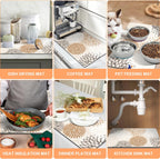 Findosom 2PCS 16" x 24" Dish Drying Mat & 24" x 5.5" Sink Splash Guard, Super Absorbent & Cuttable Dish Mat Drying Kitchen Mat with Brown Floral, Hide Stain Drying Mat for Kitchen Counter