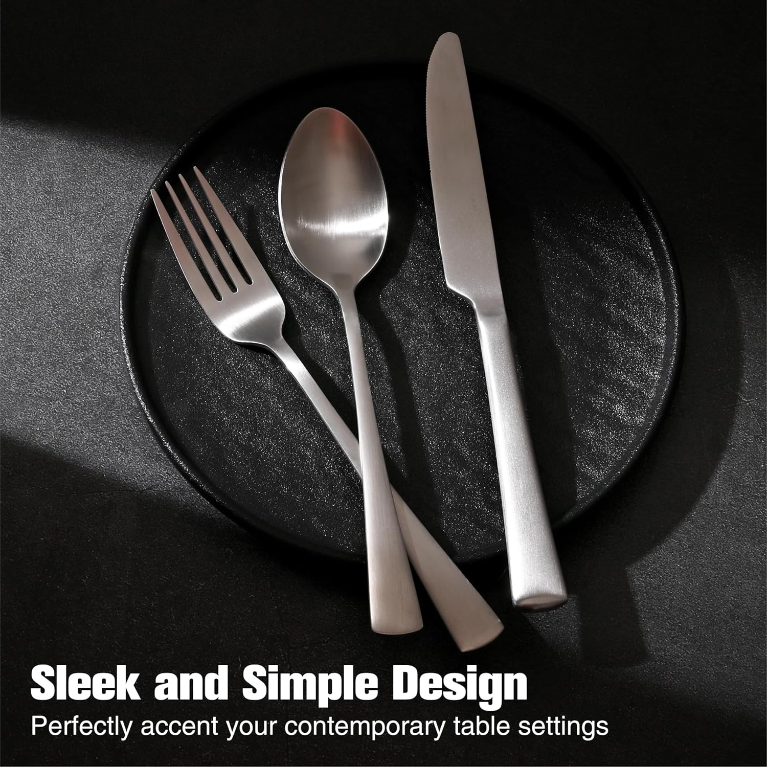 KINGSTONE Forged Silverware Set, 20 Piece Flatware Set for 4, 18/10 Stainless Steel Silverware Matte Satin Finish Dishwasher Safe
