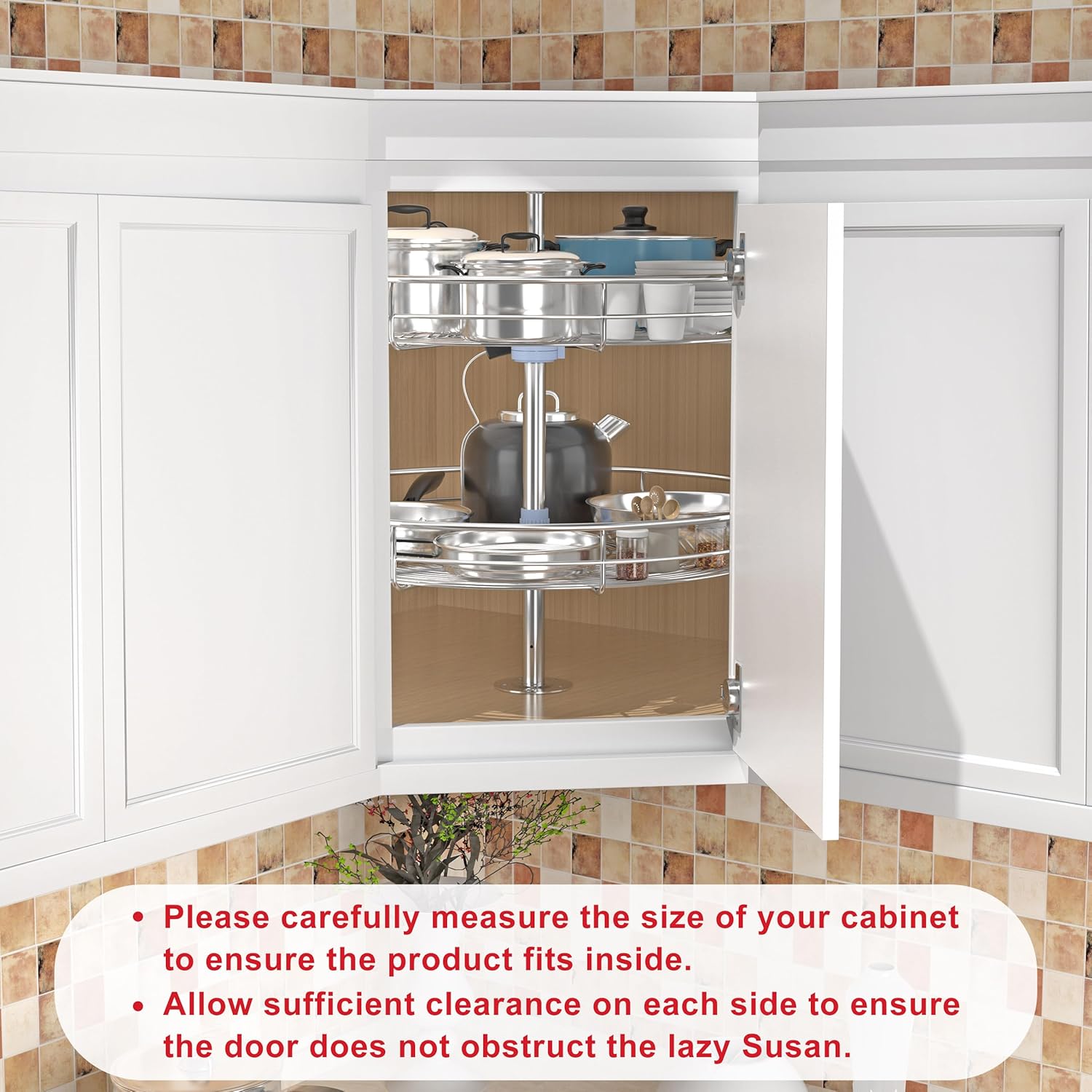 21 1/4" Lazy Susan Turntable for Cabinet, Full Circle Corner Cabinet Lazy Susan Replacement Shelves Rotating Rack for Corner Base, Fits Cabinets Over 23"