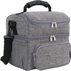 FlowFly Double Layer Cooler Insulated Lunch Bag Adult Lunch Box Large Tote Bag for Men, Women, With Adjustable Strap,Front Pocket and Dual Large Mesh Side Pockets