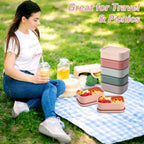 Honeydak 6 Pcs Silicone Bento Box 3 Compartment Reusable Lunch Container Smooth and Leakproof Meal Prep Lunch Box with Lid Stackable Meal Prep Container for Work Travel, 6 Colors(Bright Colors)