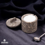 Marble Salt Cellar with Lid and Spoon 4 Inch Oceanic Handmade Spice Jars for Kitchen Storage - Flaky Salt Holder, Decorative Sugar Bowl & Small Seasoning Containers for Countertop Decor