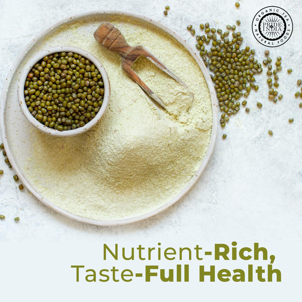 Pride of India- Mung Bean Flour 1 lbs (454 gm) Nutty Slightly Sweet Earthy Taste Freshly Milled in Small Batches | Used for Cooking Baking Binding Agent | Vegan, Gluten-Free
