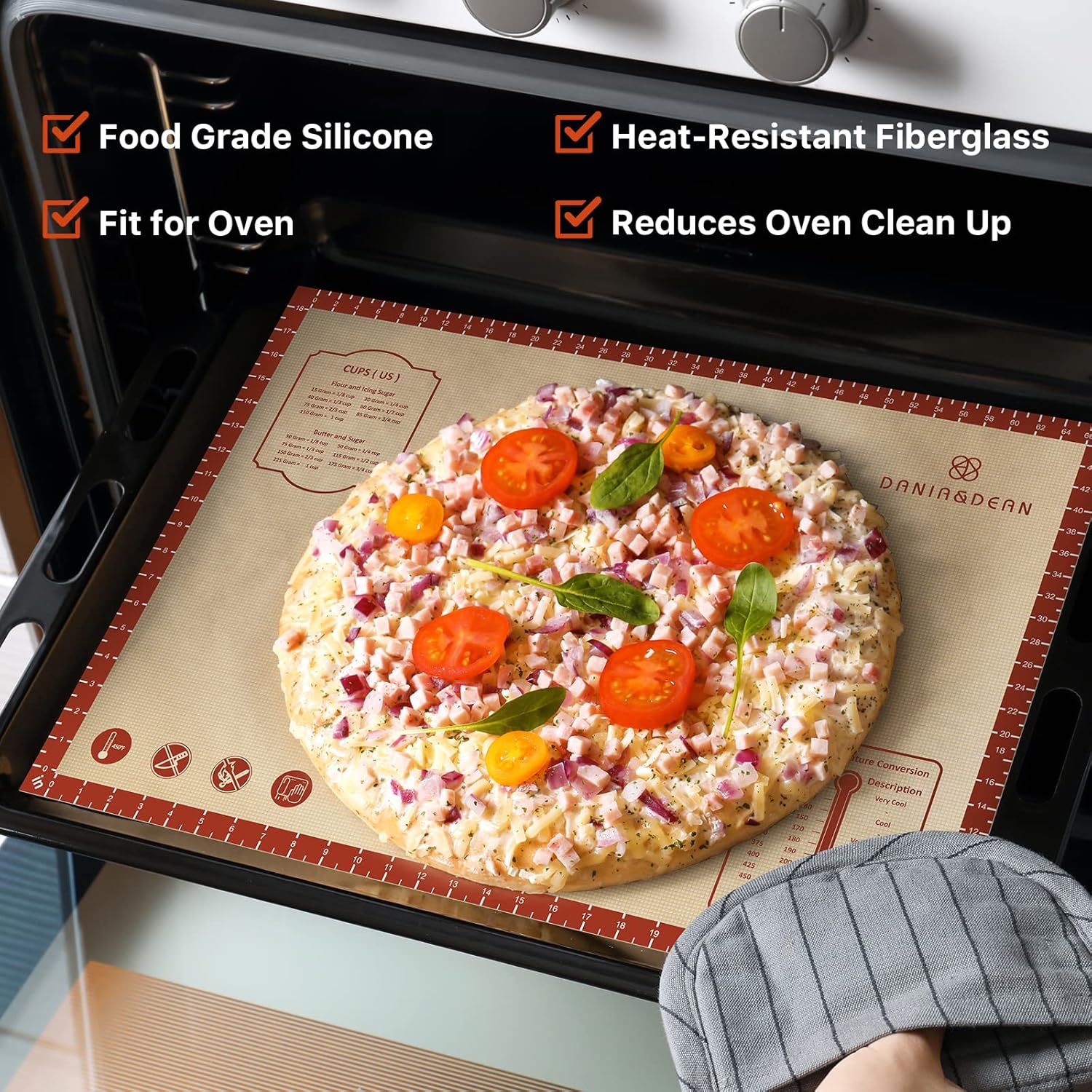 26x16 Inch Extra Thick Silicone Baking Mat with Measurements, Non-slip and Reusable - For Cookies, Bread, Pastry