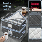 VERONLY China Dinnerware Storage Containers Set- Dish,Mug,Stemware Storage Cases - Quilted Box Bins Stackable with Divider,handles,Clear Window for Cups,Plates,Wine Glasses Moving Set of 6 (Grey