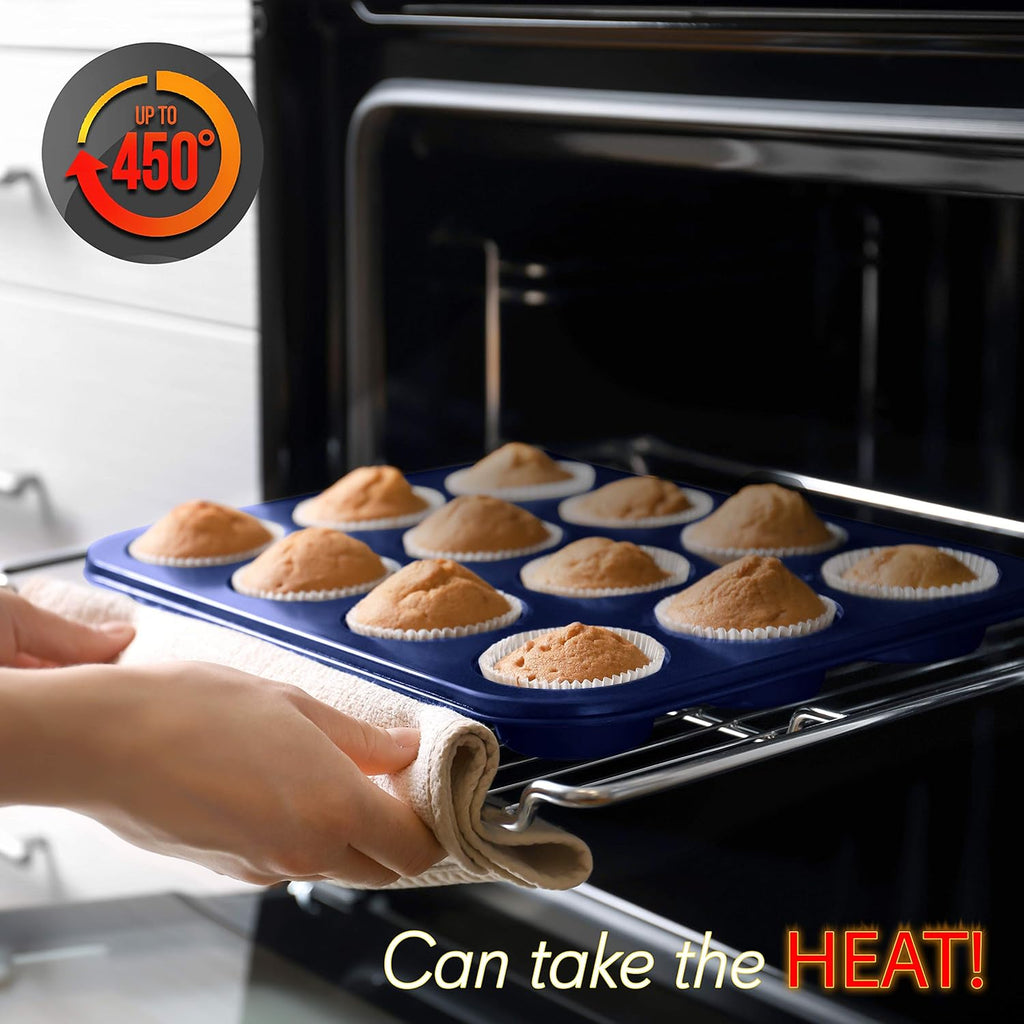 NutriChef 6-Piece Nonstick Baking Pans - Carbon Steel Non toxic Bakeware set with Cookie Sheets, Muffin, Loaf, Round & Square Pan - Restaurant Quality Baking Tray, Easy Clean, Dishwasher & Oven Safe