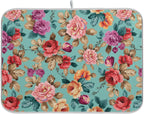 Colorful Flower Leaves Dish Drying Mat for Kitchen Counter Absorbent Microfiber Drying Pad, Medium 16x18 in, Reversible Drainer Mats