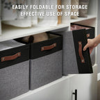 Collapsible Fabric Storage Cube Bins with 2 Reinforced PU Handles, Foldable Storage Organizer Baskets for Closet, Shelves, Living Room | 13"x13"x13", 4 Pack, Black & Gray