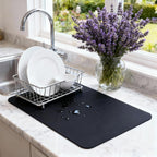 Dish Drying Mat Super Absorbent – 16" x 12" Coffee Mat for Countertops – Non-Slip Drying Mat for Kitchen Counter – Easy to Clean Water Absorbent Mat – Quick Dry Dish Drying Mats (Black)
