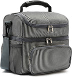 FlowFly Double Layer Cooler Insulated Lunch Bag Adult Lunch Box Large Tote Bag for Men, Women, With Adjustable Strap,Front Pocket and Dual Large Mesh Side Pockets