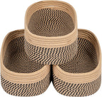 CubesLand Small Baskets, Storage Baskets for Organizing Shelves, Rectangular Woven Storage Baskets Natural Cotton Rope Toy Storage Bins Closet Baby Baskets Empty Gifts Baskets Camel/Mixed Black