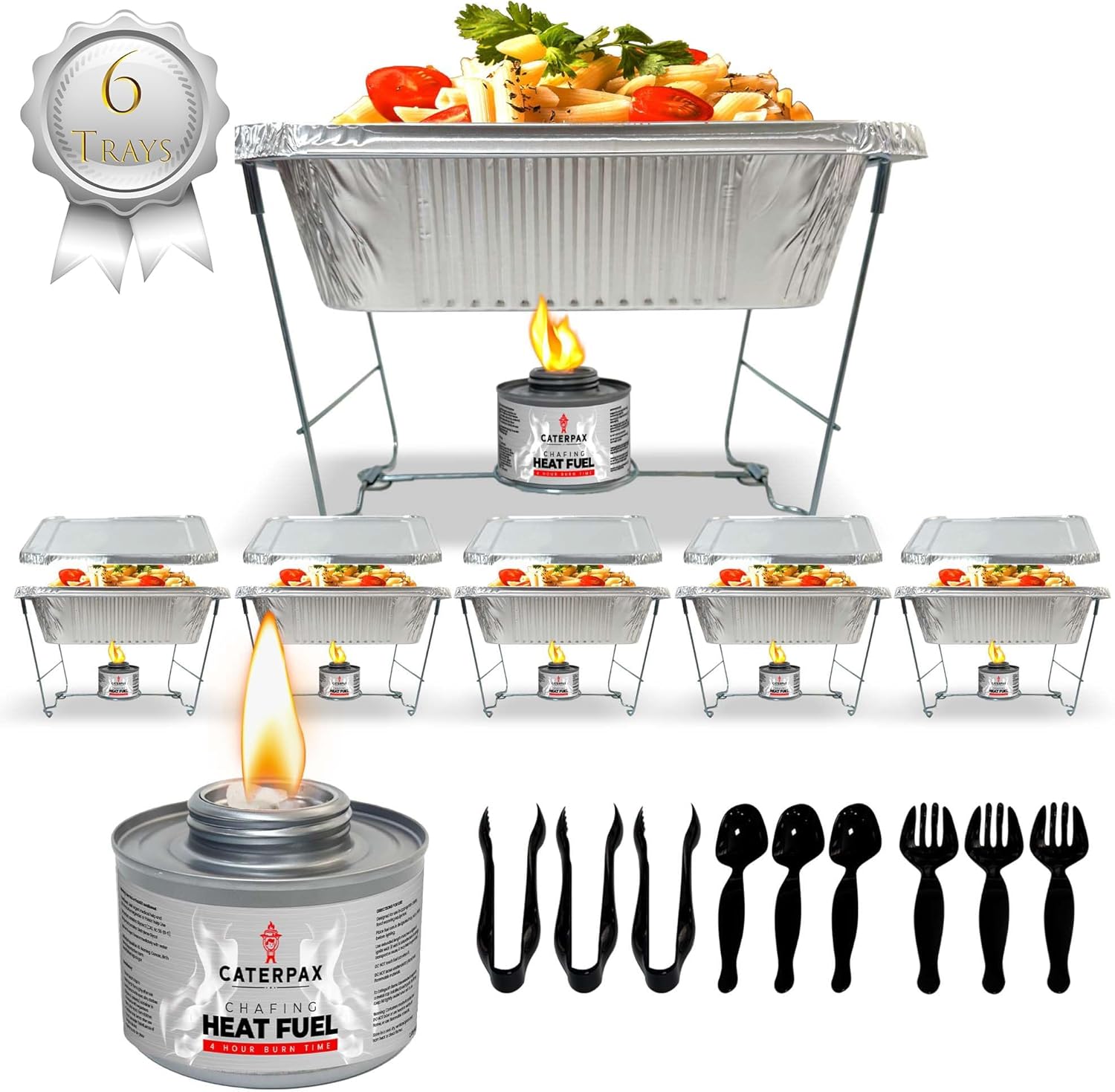 Disposable Chafing Dish Buffet Set (39 pcs) – Catering Food Warmers with Half-Sized Serving Pans, Covers, Foldable Racks, Utensils & Fuel Cans - Perfect for Buffets, Parties & Food Serving