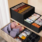6 Pack Sock Underwear Drawer Organizer Dividers, 58 Cell Foldable Fabric Dresser Closet Organizers and Storage Bins for Clothing, Baby Clothes, Bra, Panty, Scarf, Ties (Black)