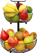 CAXXA 2 Tier Fruit Basket Bowl Kitchen Heavy Duty Wire Organizer, Black