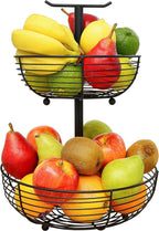 CAXXA 2 Tier Fruit Basket Bowl Kitchen Heavy Duty Wire Organizer, Black