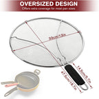 Splatter Screen for Frying Pan & Food Strainer,13 Inch Stainless Steel Grease Splatter Guard,Shield from Splashing Oil, Dishwasher Safe(Black)