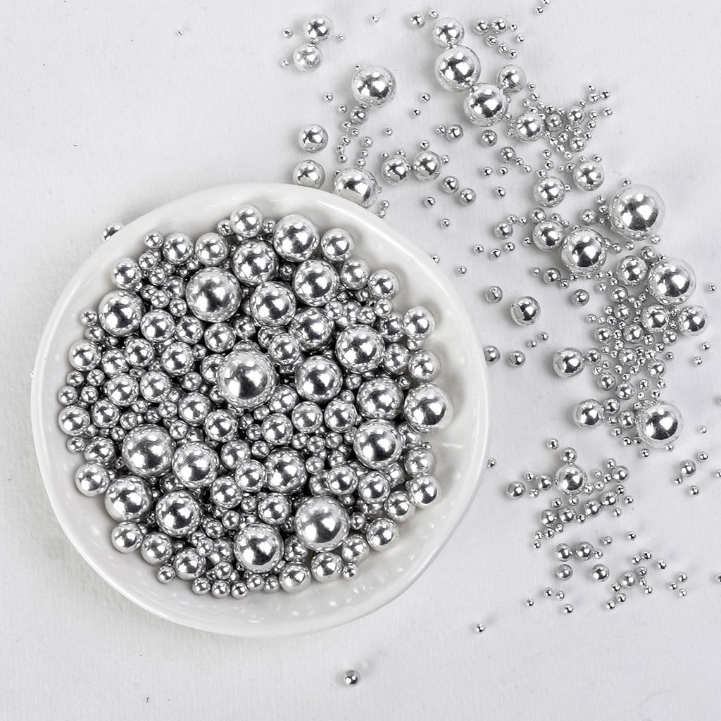 Dazzjoy Silver Pearl Sugar Candy Sprinkles, Edible Pearl Mix Size, 4.58oz, Cake Decoration & Cake Toppers, Baking Cake Decorations, Wedding Party Valentines Easter Supplies