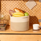 Small Basket for Organizing | Cube Shelf Closet Storage Baskets | 9.7×9.7×7.1” | Woven Rope Gift Basket | Nursery | Round 3 Packs Tan