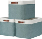 DULLEMELO Large Storage Baskets, Storage Basket with Handles for Shelves, Linen Closet Organizers for Home Office, Decorative Storage Baskets for Toys Storage (3 Pack, White&Deep Green)